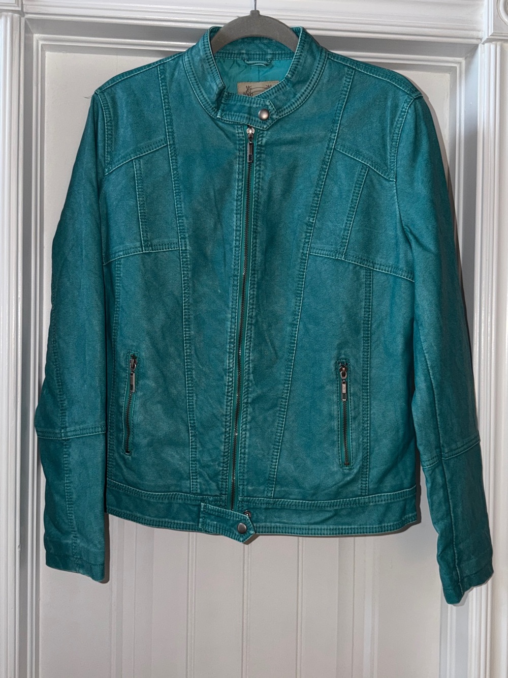 Teal Faux-Leather Moto Jacket